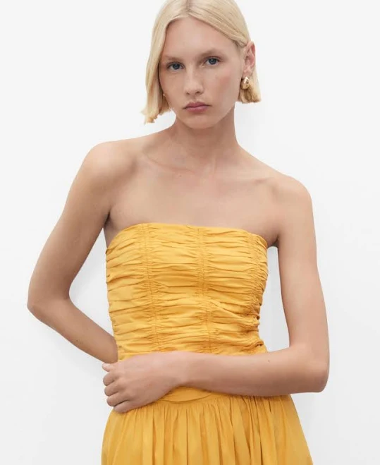 top MANGO Women's Ruched Strapless Cotton Blend Top Macy's $55.99