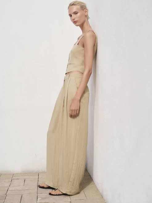 pants MANGO Women's Straight Mid-Rise Pleated Suit Pants shop.mango.com $39.99