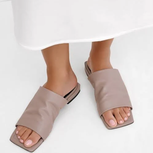 shoes MARCELLA Women's Lisbet Square Toe Leather Slide Sandals Marcella NYC $178