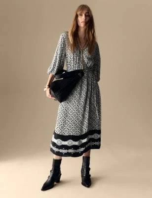 dress Marks & Spencer Crepe Geometric V-Neck Midi Wrap Dress Marks & Spencer - United States $119