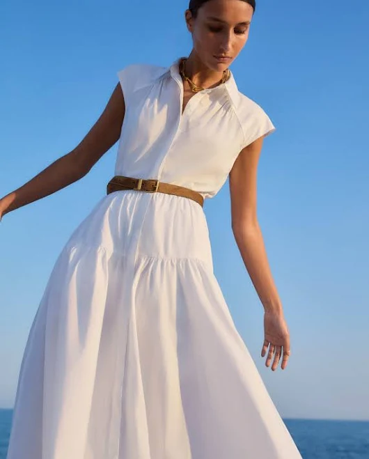dress Me+em Women's Cotton Poplin Maxi Shirt Dress with Belt ME+EM $170