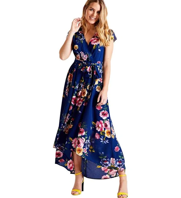 dress Mela London Floral Wrap Over Dipped Hem Midi Dress Macy's $91.5