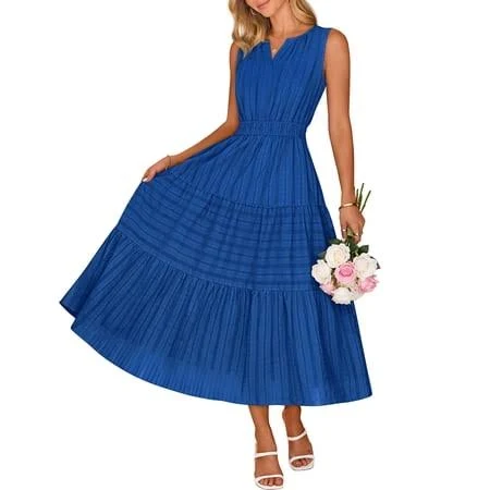 dress Merokeety Women's 2026 Summer Boho V Neck Tiered Maxi Dress With Pockets Casual Vacation Wear, RoyalBlue, XL Walmart - Merokeety USA $62.99