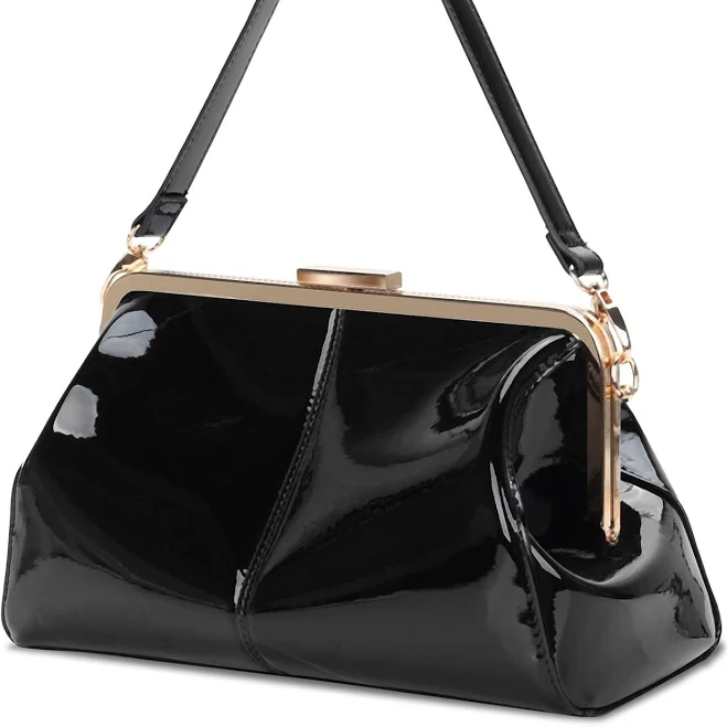 bag MICOM Vintage Kiss Lock Handbags Shiny Patent Leather Evening Clutch Purse Tote Bags with Chain Strap eBay - mordwein_35 $41.16