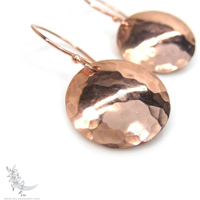 accessory Minimalist Boho Hand Hammered Copper Disc Dangle Earrings Etsy - Seller $26