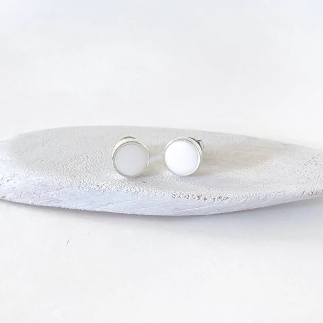 accessory Minimalist Round White Stud Earrings Etsy - JenicaJewelry $18