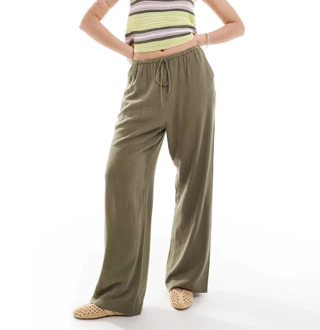 pants Miss Selfridge Linen Drawstring Waist Wide Leg Pants ASOS $36.29