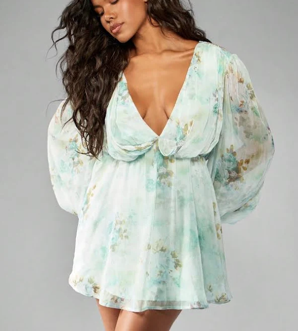 dress Missguided Floral Chiffon Mini Dress with Volume Balloon Sleeves missguided $22.96