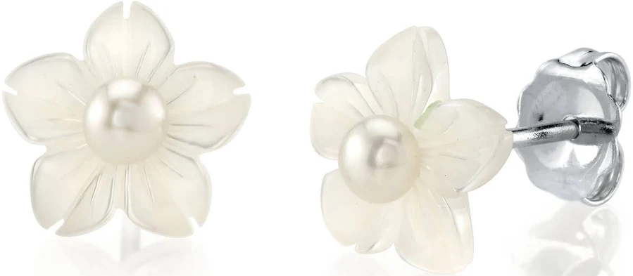 accessory Mother of Pearl Flower Blossom Stud Earrings The Pearl Source $85