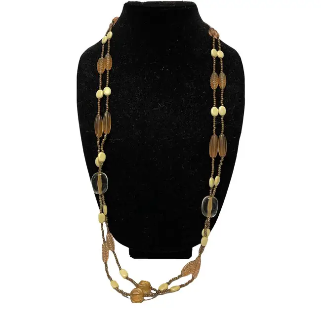 accessory multi strand earth tone beaded layering necklace 35”L lobster clasp Brown Boho eBay $18