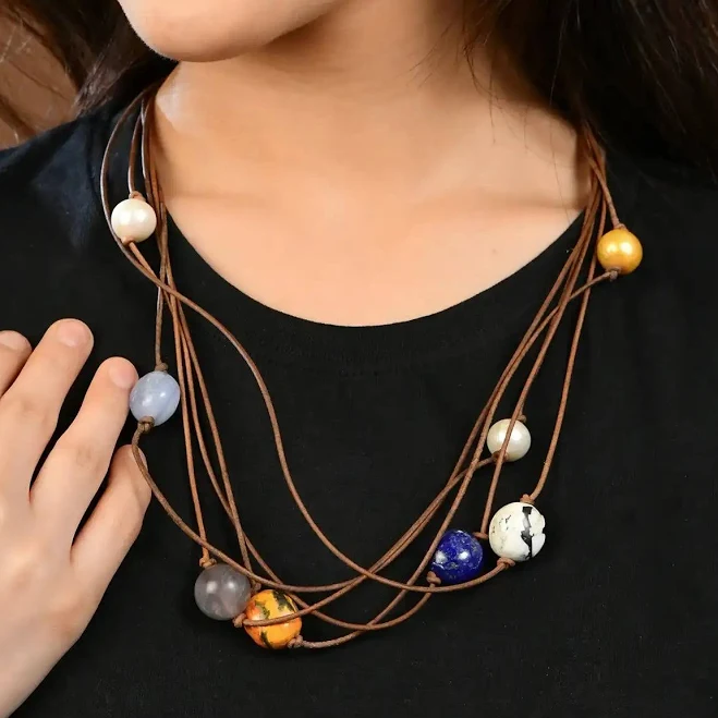 accessory Natural Leather Chord Necklace with Multi Stones Totapari $77.18