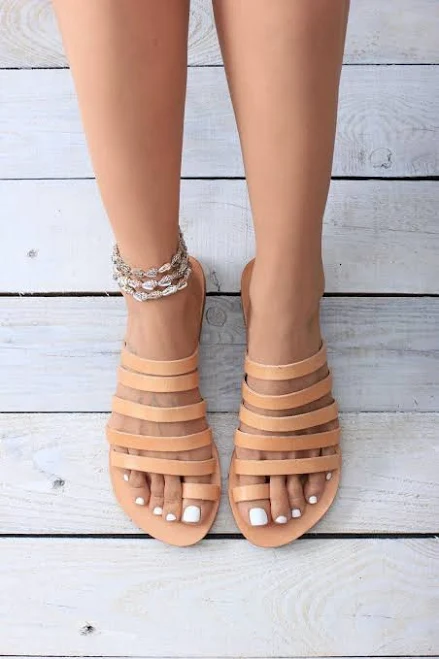 shoes Natural Leather Slide Sandals | Toe Ring, 5-Strap Minimal Flat, Handmade in Greece | Serifos Etsy - GreekLeatherLab $60.57