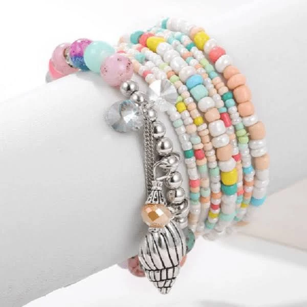 accessory Natural Stone Shell Crystal Tassel Charm Bracelet Ella Moore $24.99