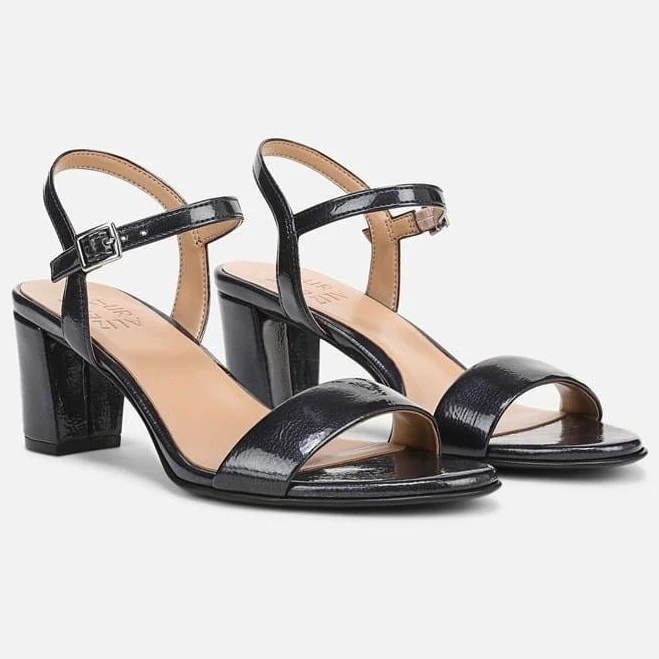 shoes Naturalizer Bristol Dress Sandals, Midnight Blue Faux Leather, 7.5 Wide | Almond Toe, Block Heels, Non-Slip Outsole Naturalizer $82.99