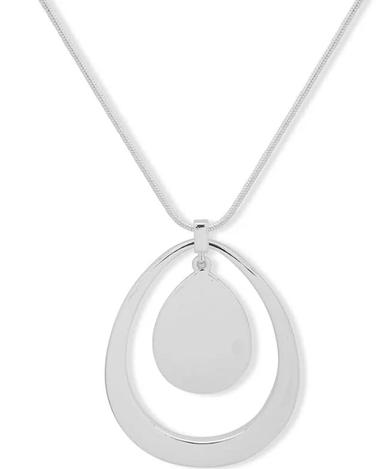 accessory Nine West Women's Silver Adjustable Chain Teardrop Pendant Necklace Macy's $22.4