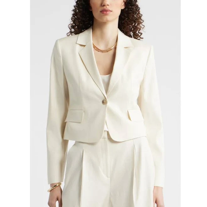 outerwear Nordstrom Crop One-Button Linen Blend Blazer Nordstrom $179