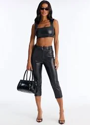 top Nyla Cropped Square Neck Faux Leather Top - Black Fashion Nova $13.99