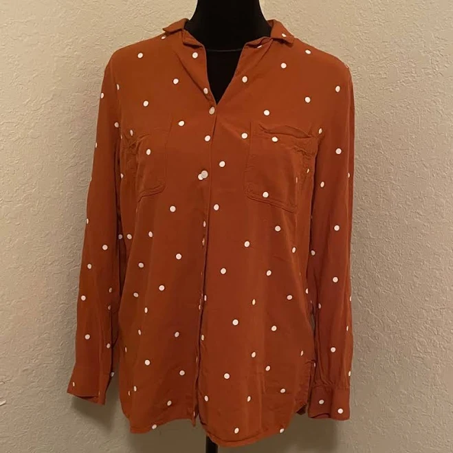 blouse Old Navy Tops | Old Navy Rust Polka Dot Button-Up Blouse Fall Style Size S | Color: Brown/White | Size: S | Pm-51348955's Closet Poshmark $15