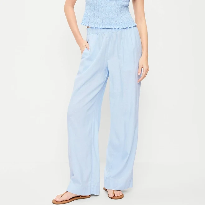 bottoms Old Navy Women's High-Waisted Linen-Blend Super Wide-Leg Pants Old Navy $32