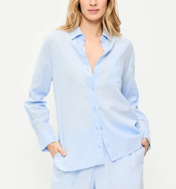 outerwear Old Navy Women's Linen-Blend Loose Button-Down Shirt Old Navy $44.99