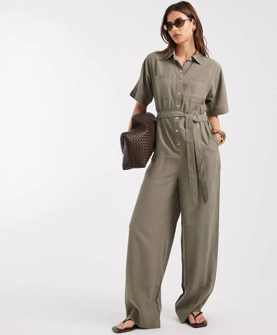 jumpsuit ONLY Tie Waist Short Sleeve Jumpsuit ASOS $78.3