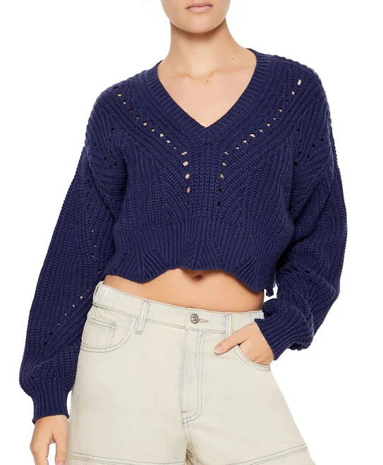 crop top Open-Knit Cropped Sweater DARK BLUE / S Forever 21 $17.99