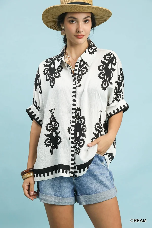 outerwear Oversized Abstract Print Button Down Top Briarwood Gifts $46