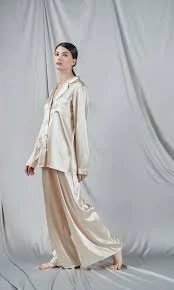 trousers Palazzo trousers in champagne satin Lily Charme $48