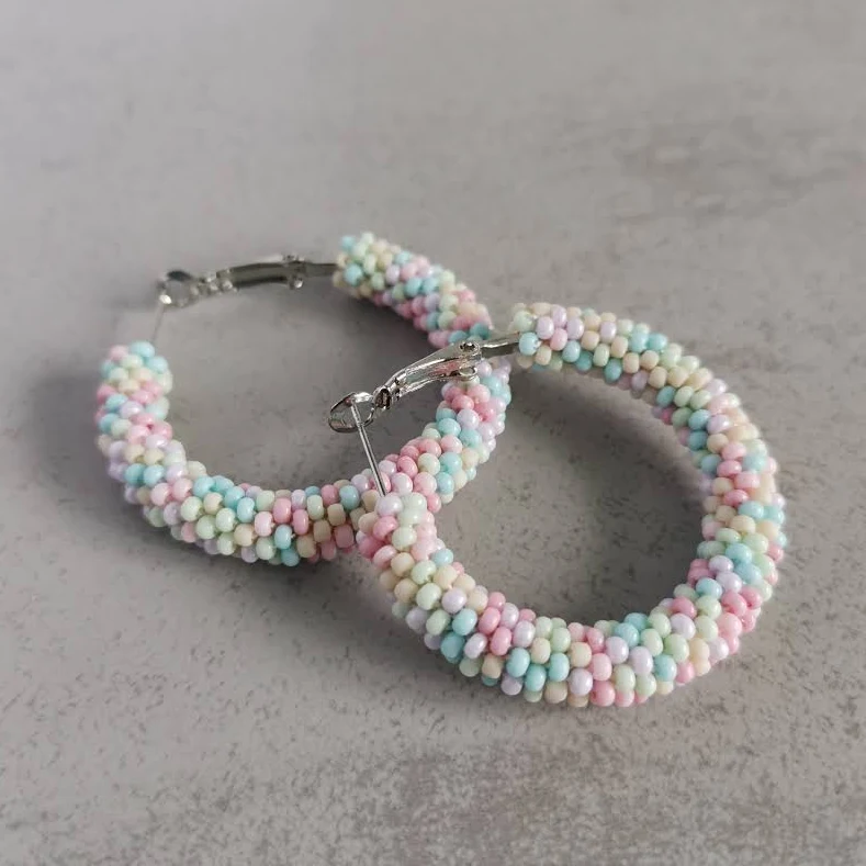 accessory Pastel Colored Beaded Hoop Earrings Etsy - IvonaHMJewelry $27.5