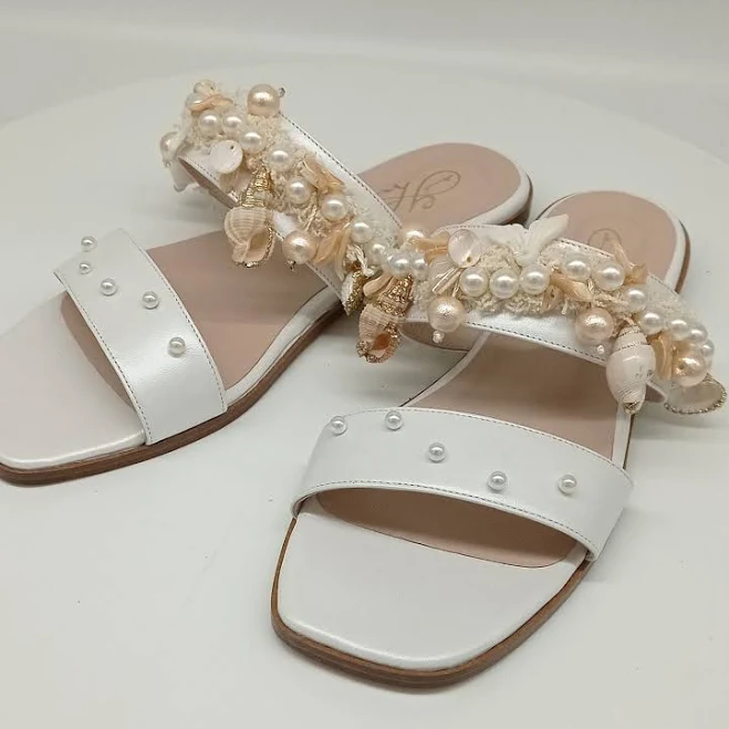 shoes Pearl Embellished Leather Bridal Sandals Etsy - Seller $221.72