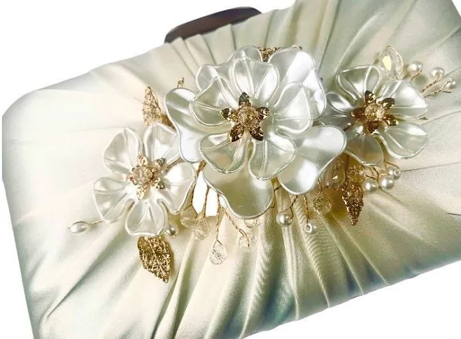 bag Pearl, Gem, and Flower Embellished Satin Clutch Etsy - Seller $84.72