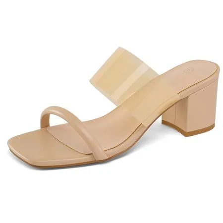 shoes Penny Sue Women's Block Heel Square Toe Mules Walmart - Pennysue $24.99