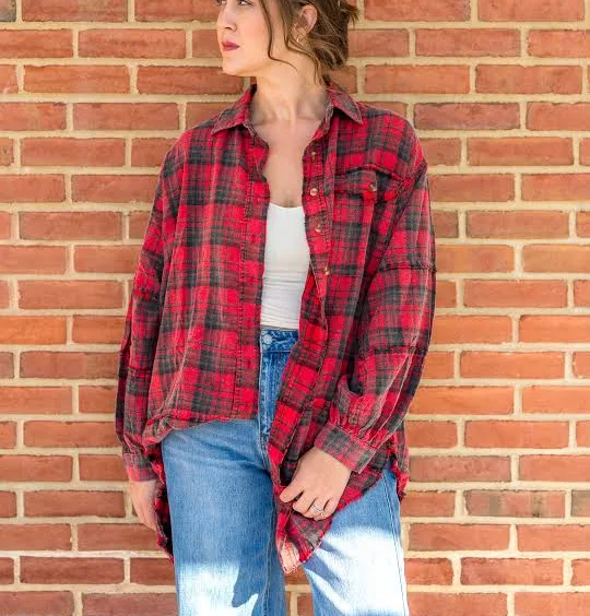 outerwear Plaid About You Oversized Flannel: Red/Black L TheAllyCatWalk $64