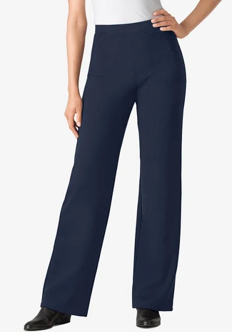 wide leg pants Plus Size Women's Stretch Ponte Knit Pull-On Wide-Leg Pants by Woman Within in Navy (Size 26 W) Woman Within $14.99
