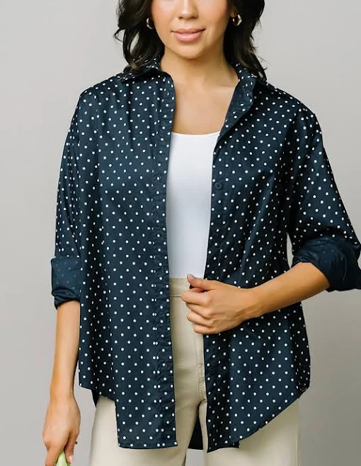 blouse Polka Dot Button Up Holley Girl $62