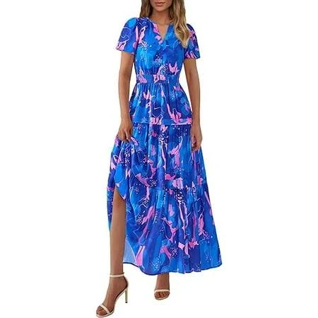 dress Prettygarden Women's Boho Floral Short Sleeve V-Neck Maxi Dress Walmart - PrettyGarden $41.89