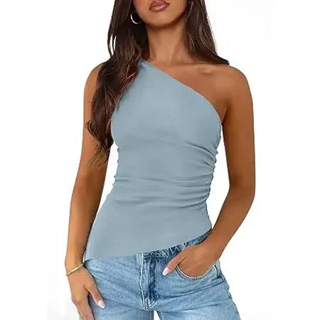 one shoulder top Prettygarden Women's One Shoulder Ruched Knit Tank Top Walmart - PrettyGarden $14.68
