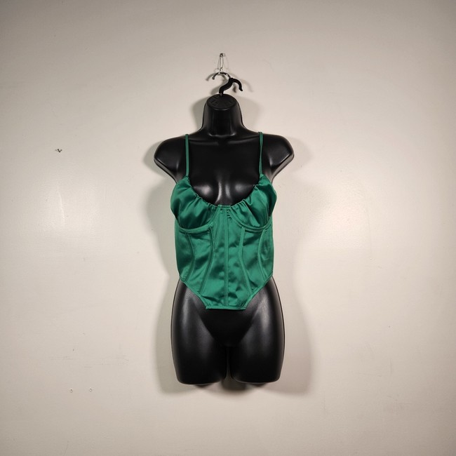 top PRETTYLITTLETHING Corset Top Womens 4 Emerald Green Satin Fitted Cutout Hem NEW eBay $35