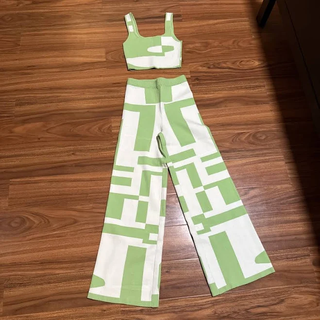 matching set PRINCESS POLLY GREEN GEOMETRIC CROP TOP WITH MATCHING PANT SET SIZE S/M eBay $45