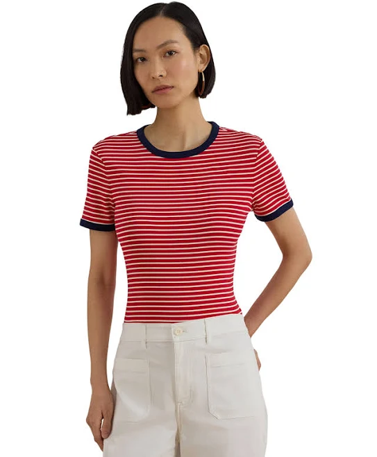 t-shirt Ralph Lauren Women's Striped Stretch Cotton Crewneck Short-Sleeve Top Bloomingdale's $59.5