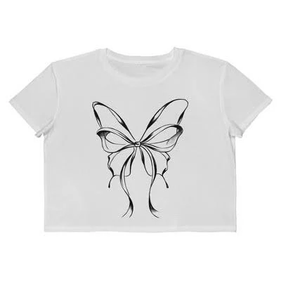 top Rerun Island Women's Cropped Bow Butterfly Graphic Cotton T-Shirt Target $19.99