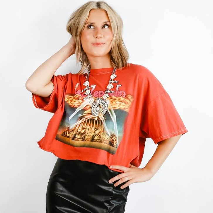 top Retro 70s LED Zeppelin Raw Hem Cropped T-Shirt Etsy - Seller $38