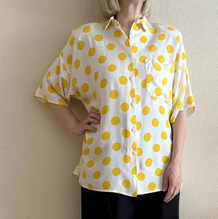 blouse Retro 90s Oversized Polka Dot Viscose Blouse Etsy - VintageAgency $39.93