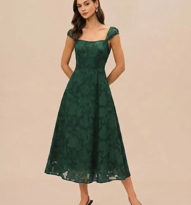 dress Rihoas Jacquard Cap Sleeve Midi Dress Rihoas $29.99
