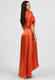 dress S Size Orange Wrap Satin Dress With Flutter Sleeves (Ready to Ship) Désir Couture $88.31