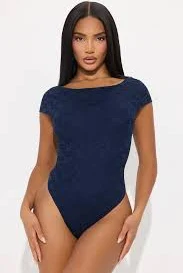 bodysuit Samantha Lace Short Sleeve Bodysuit - Navy Fashion Nova $21.99