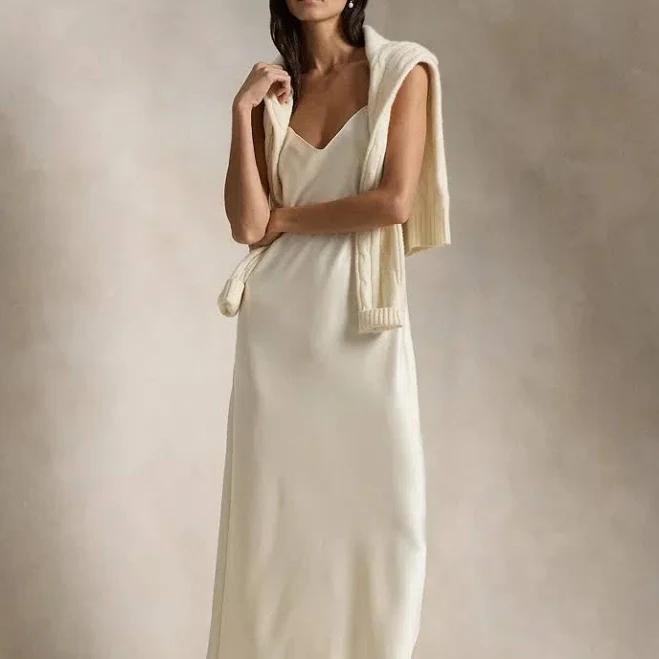 dress Satin Midi Slip Dress In Champagne In Neutral ModeSens $398