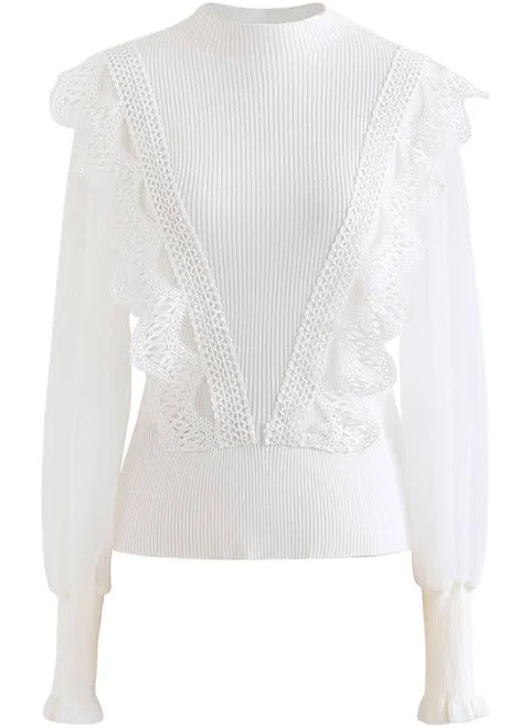 crop top Scalloped Crochet Mesh Sleeve Top Chicwish $29.9