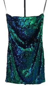 dress Sequin Mini Strapless Dress Green Blue Black Iridescent Bodycon Club Diva Disco eBay $28