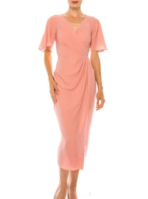 dress Short Sleeve Wrap Midi Dress In Rose ShopSimon $57.2